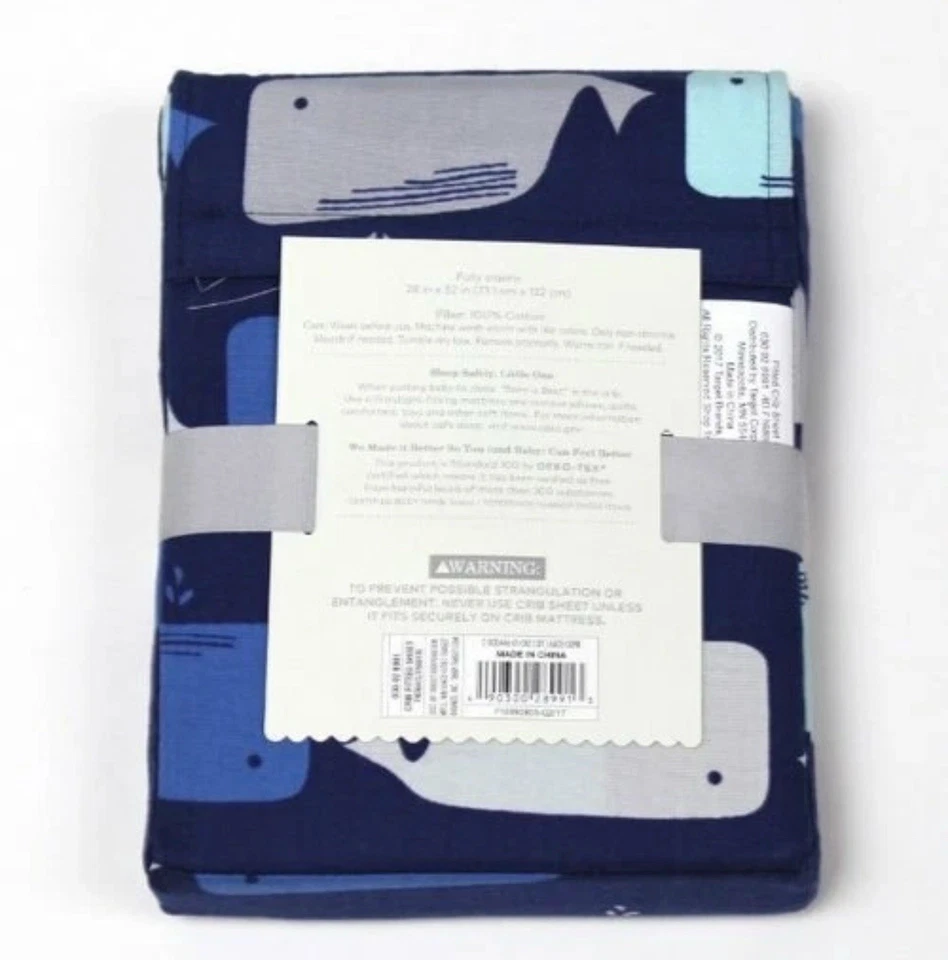 Cloud Island Sábana Ajustable Cuna Ballenas Una Sábana Algodón Azul Bebé Nueva con Etiquetas Foto 2 de 3