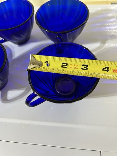 6 Vtg Duralex Vereco France Rivage Cobalt Blue Glass Swirl Teacup/Saucer Sets. - Picture 3 of 3