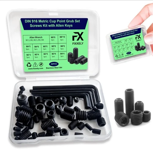 Set Screws Assortment Kit M3, M4, M5, M6, M8 with Allen Keys – Black Durable
