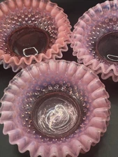 Vintage Fenton Cranberry Opalescent Pink Hobnail Candy Trinket Dish 6” Set Of 6