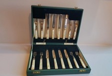 Antique Mother of Pearl Fish Knife & Fork Set – Freeman & Son England – 16pc