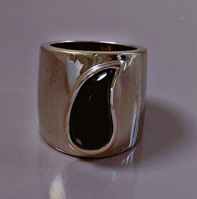 Bague Ancienne En Argent Massif Avec Nacre - Taille 52 Occasion Vintage