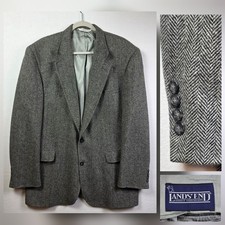 Vintage Lands' End USA Made Lambswool Wool Sport Coat Blazer 44L Herringbone