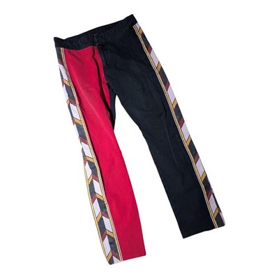 Vtg 1970s Black Red Split Dye Low Rise Straight Leg Geometric Panel Pants 26''