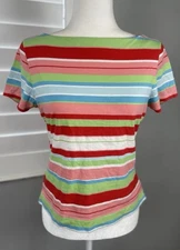 liz claiborne Bright Colorful Rainbow Striped Top Shirt Woman’s Size M Y2K 90’s
