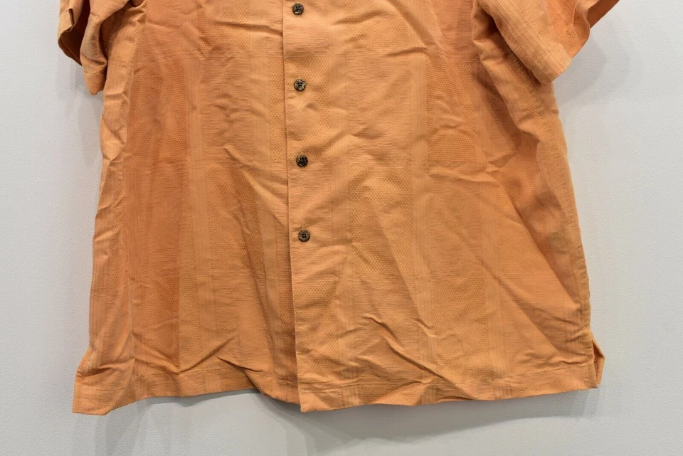 Camisa informal caribeña para hombre naranja lisa manga corta abertura lateral abotonada XL Foto 4 de 4
