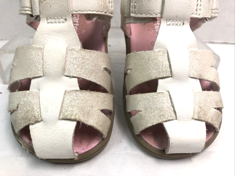 Sandalias de pescador con tiras Carter's para niñas pequeñas talla 5 M blancas y rosas #33 H Foto 2 de 4