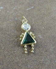 14k Yellow Gold Birthstone Baby Kid Pendant Charm Green Stone May Girl  769
