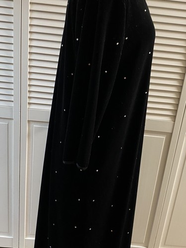 Quacker Factory Black Velvet/Rhinestones 3/4 Sleeve V-Neck Holiday Dress Large - Picture 6 of 10