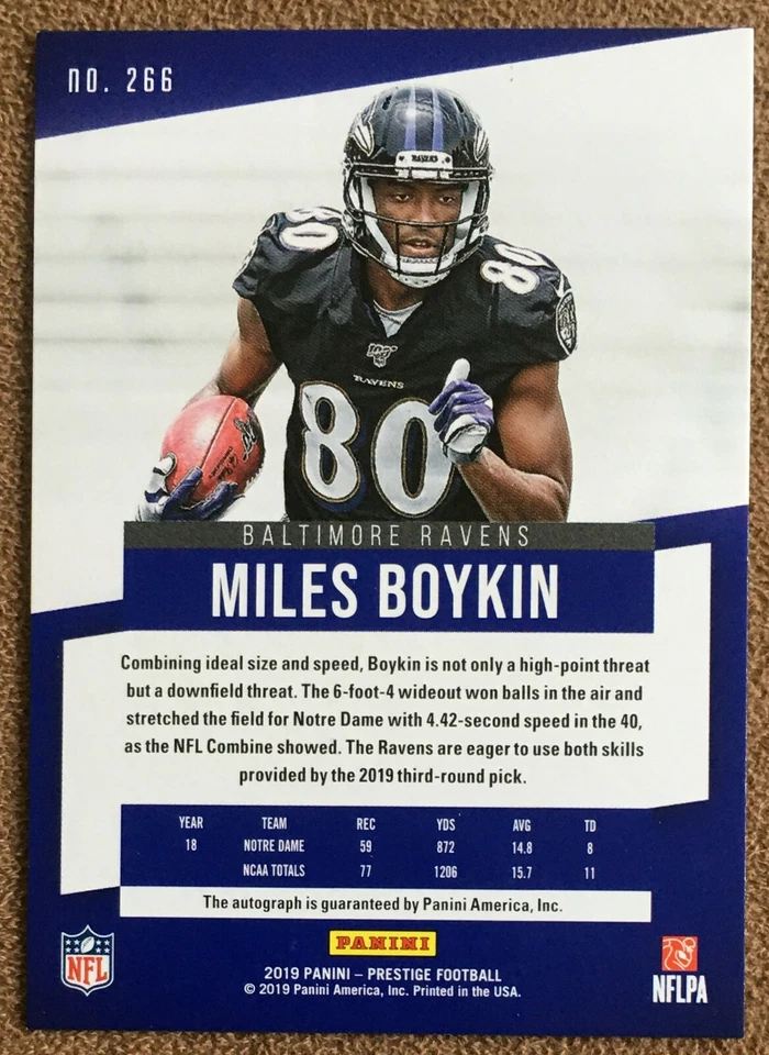 Miles Boykin 2019 Prestige Xtra Points Signatures Autograph Bronze #266 /25 NFL - Image 2 of 2