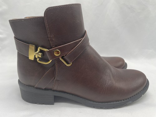 Croft & Barrow Ortholite Aimee Brown Women's 8.5 Ankle Boots Fx Leather Buckle - Picture 2 of 7