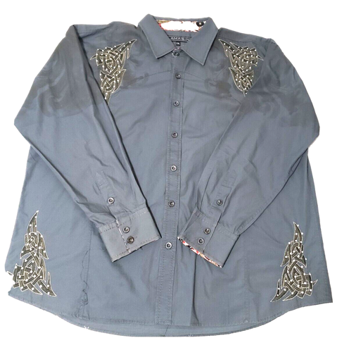 Men's LAMASINI Shirt Long Sleeve Button Front, Cross Studded, Embroider XXL - Picture 5 of 24