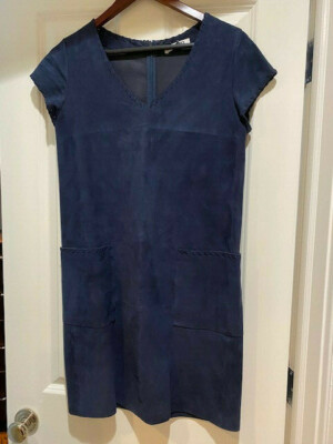 Max & Moi Navy Blue Suede Shift Dress, Size Medium, EUC