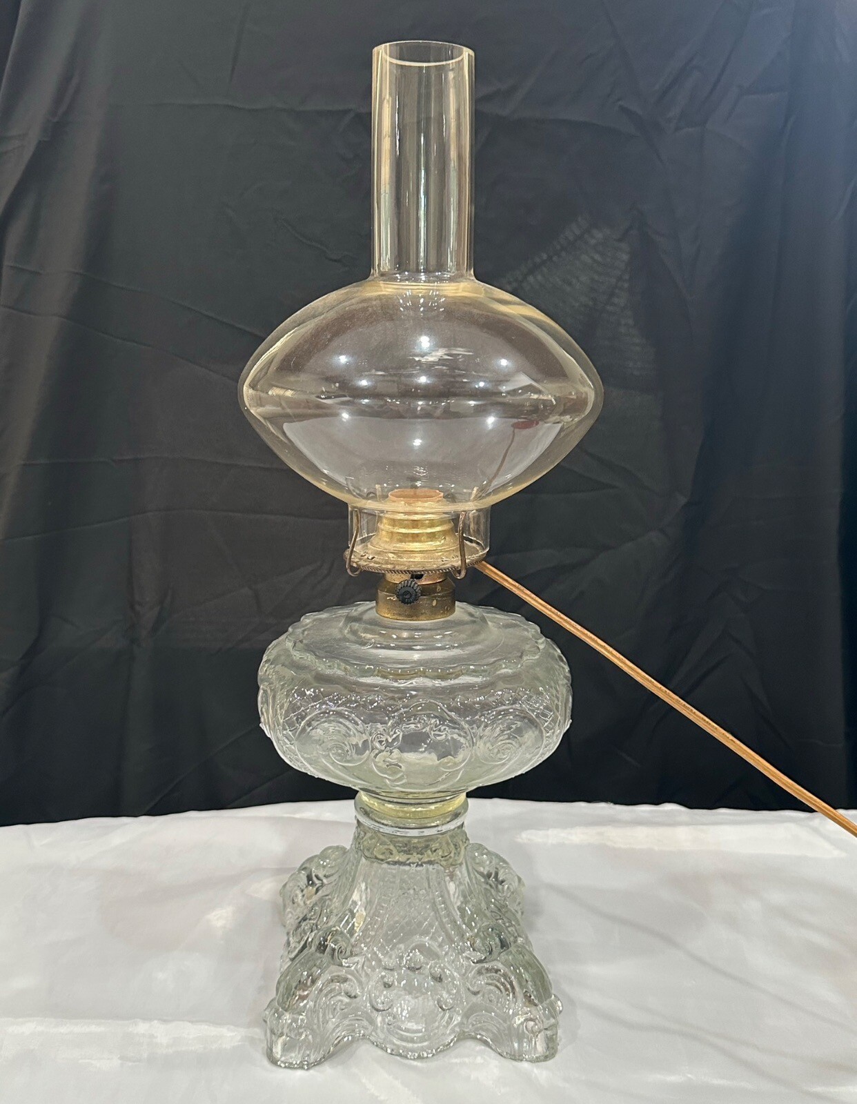 Antique B&P Glass Princess Feather Oil Lamp Turned Electric eBay