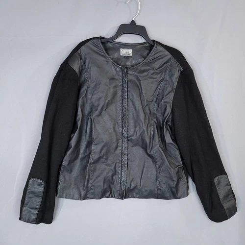 Originaux Paro Pablo Women's Leather Jacket Knit Front Zip Black Size XL