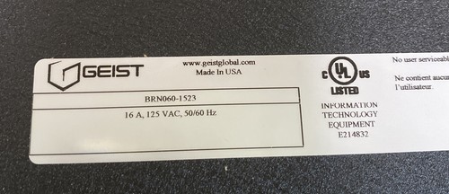 Geist BRN060-1523 6-output Rackmount 16 A, 125 VAC, Power Distribution Unit. - Picture 4 of 6