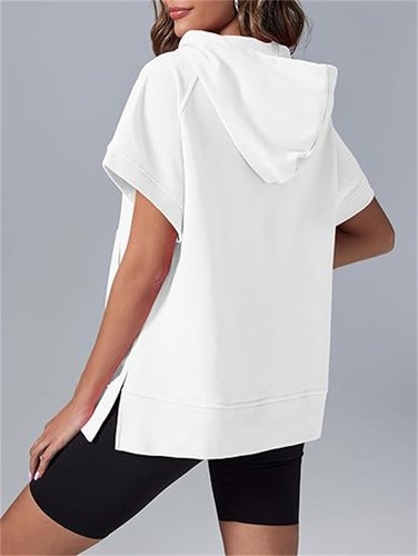 Women Ladies Short Sleeve Casual Baggy Hooded Tops Shirts Pullover Blouse Summer - Picture 13 of 27