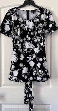 Lane Bryant Size 26 (4X) Black & White Tie Waist Peplum Stretch Career Shirt Top