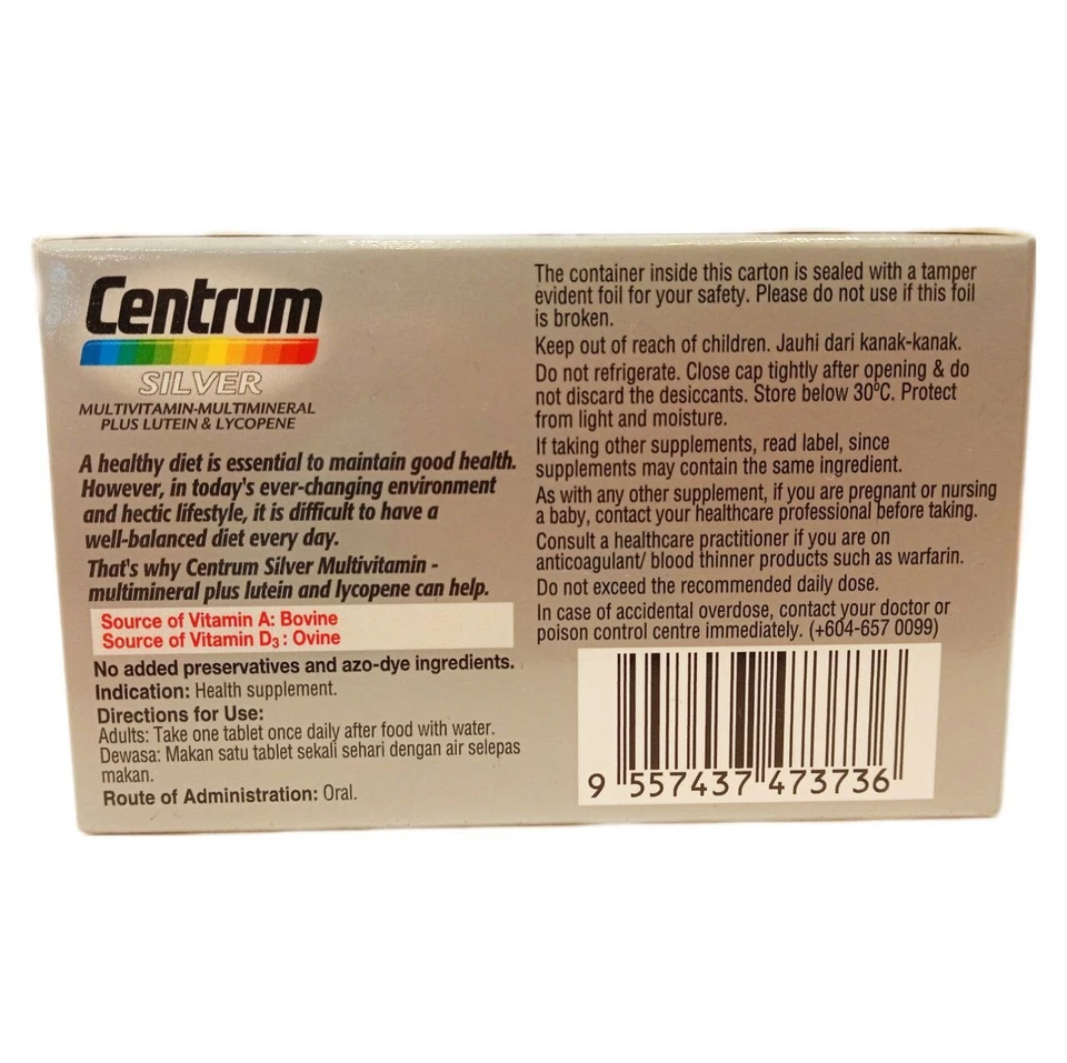 CENTRUM Silver Multivitamin-Multimineral Plus Lutein & Lycopene 30 Tablets - Image 4 of 4
