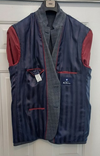 BEN SHERMAN MEN'S GRAY PLAID 2-BUTTON POLYESTER BLEND SPORTS BLAZER SIZE R48