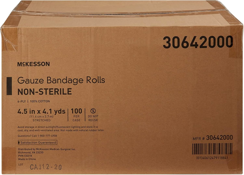 Gauze Bandage Rolls, Non-Sterile, 6-Ply, 4 1/2 in X 4 1/10 Yds, 100 Count - Picture 7 of 8