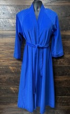 Vanity Fair Robe Womens Medium Blue Velour Quilted Trim House Coat Vintage USA