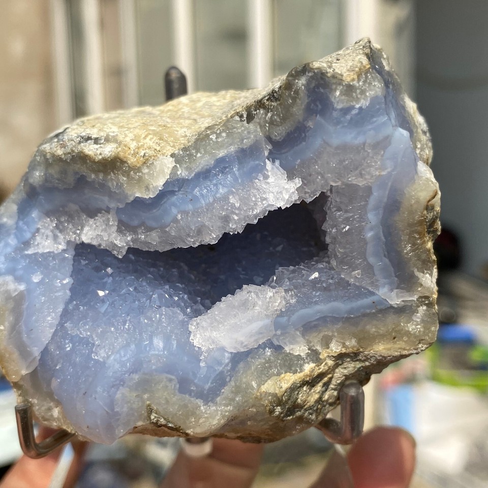 320g Large Blue Chalcedony Quartz Banded Crystal Geodes Rough Specimen ...