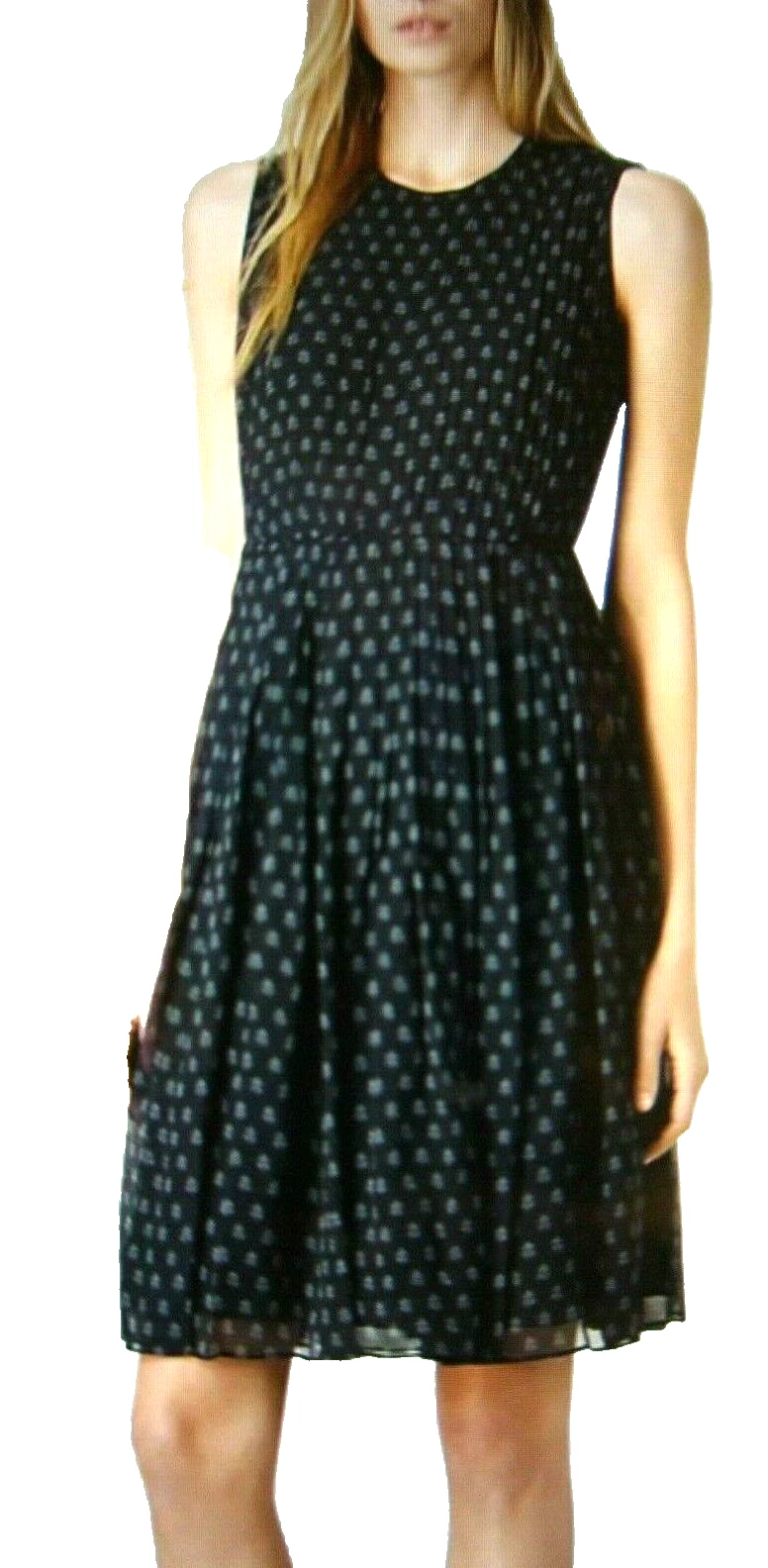 NUOVO abito stampato a pieghe Burberry Brit seta blu navy taglia 12 #D3855