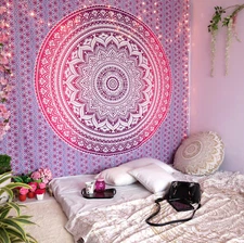 Pink Ombre Mandala Tapestry Wall Art Hanging Hippie Tapestries Dorm Home Decor
