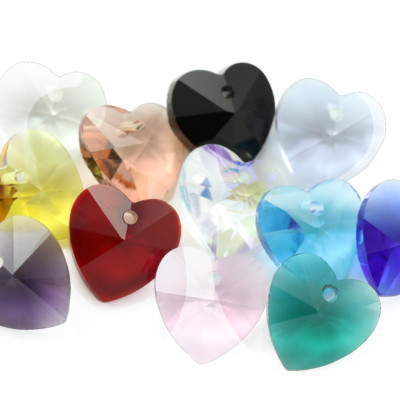 12x Anhänger Herz facettiert geschliffen Glas Kristall Perlen 14mm Schmuckherstellung Basteln