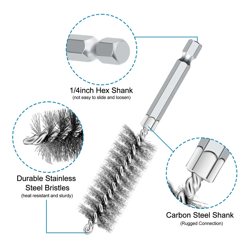 Cepillo de alambre de acero inoxidable 24 piezas vástago de 1/4" para limpieza de taladro eléctrico Foto 3 de 4