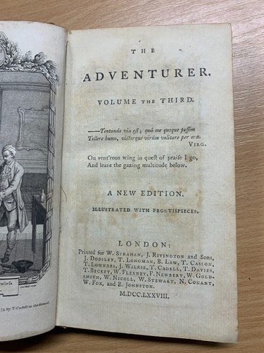 RARO LIBRO ANTIGUO SAMUEL JOHNSON 1778 "EL AVENTURERO" VOLUMEN 3 (P3) - Imagen 6 de 19