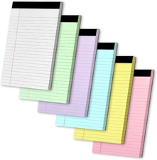 WINKIO Legal Pads 5" X 8", 6 Pack Colored Note Pads, College Ruled Yellow Lined