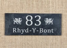 Engraved Welsh Dragon Engraved Slate House Sign 30x12 Personalised House Number