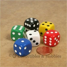 NEW Set of 6 ROUNDED EDGE Dice - Six Colors - RPG Board Game D6 16mm 5/8 inch