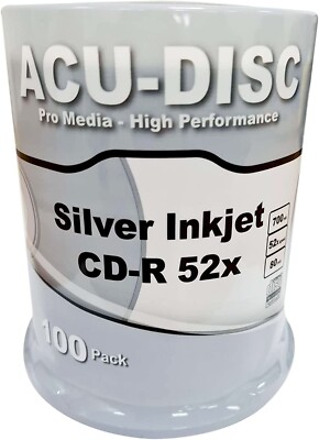 100 leere ACU-DISC Silber Tintenstrahl bedruckbar CD-R80 Full Face (52x) 700MB