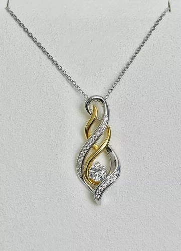 Art Deco Style Pendant 18" 2 CT Round Simulated Diamond 14K Two-Tone Gold Plated - Picture 3 of 6