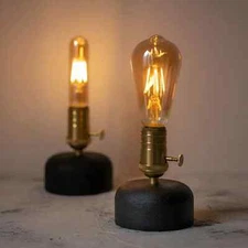 Cordless Table Lamp With Edison Bulb - Resin Sandstone Materi