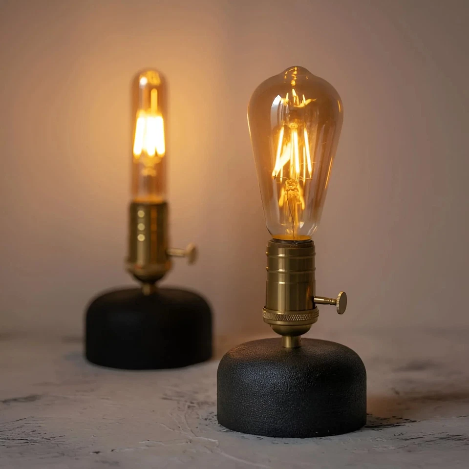 Cordless Table Lamp With Edison Bulb - Resin Sandstone Materi