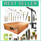 Travel-Friendly Fly Tying Kit: Wooden Station with 11 Tools & Creative Materials