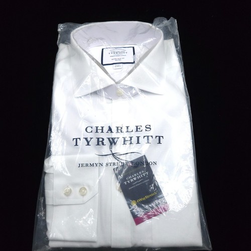 NEW! CHARLES TYRWHITT DRESS SHIRT -16 33 WHITE STRETCH TWILL EXTRA SLIM NON-IRON