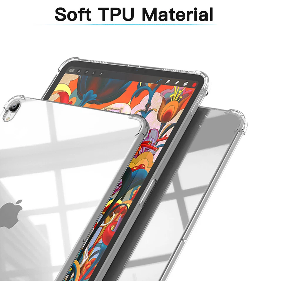 For Apple iPad 10.2" 8th 7th Air 4 10.9" 10.5" 9.7" Slim Soft Clear Case Cover - Image 2 of 4