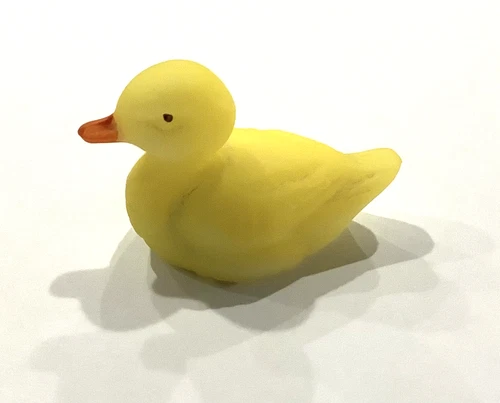 Vintage Fenton Glass - Miniature Yellow Duck Figurine - Opal Satin Painted
