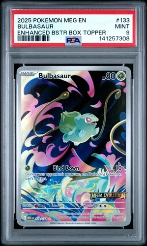 PSA 9 Bulbasaur Enhanced Bstr Box Topper #133 2025 Mega Evolution 141257308