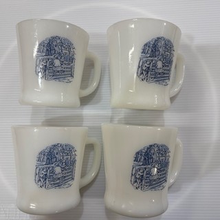 4 Vintage Currier and Ives Anchor Hocking Fire King Mugs