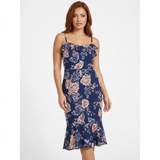 Guess Navy Blue Midi Floral Dress Women Size 14