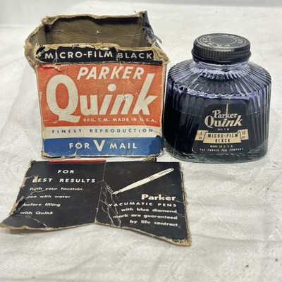 Vintage Parker Quink Ink Bottle With Box - Micro-Film Black 4 Oz, Used