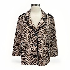 Chicos Sz 1 Animal Print 3 Button Cropped Blazer Jacket Womens M Cheetah