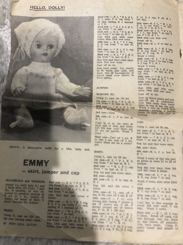 Hello Dolly Knitting Pattern For Dolls Clothes- Year 1967 - Picture 4 of 6
