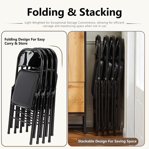 4 Pack Leather Padded Folding Chair, Indoor Outdoor Portable Stackable Commer... - Picture 4 of 6